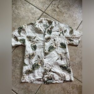 Men's Leaf Print Casual Shirt - Cream and Green